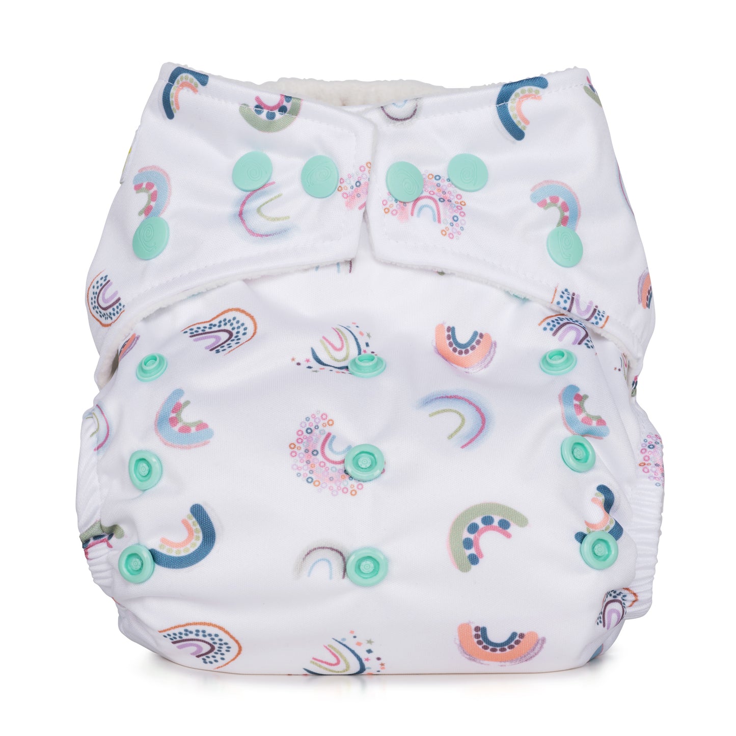 White One Size Rainbows Reusable Cloth Nappy