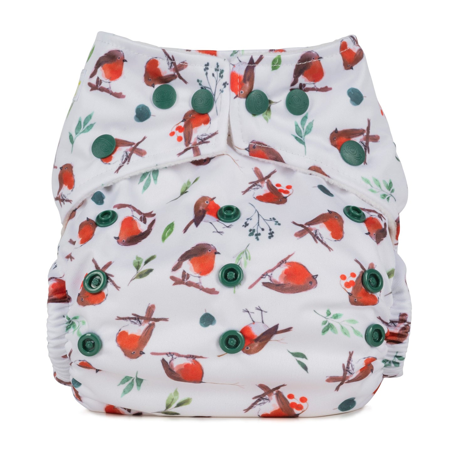White Red Green One Size Robins Birds Reusable Cloth Nappy