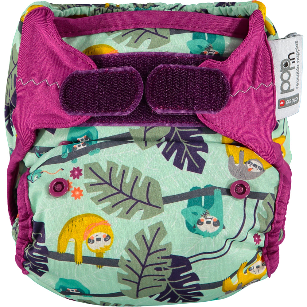 Sage Purple Pop-in One Size Sloth Reusable Cloth Nappy, With Velcro Fastening