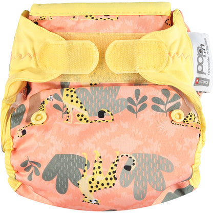 Peach Yellow Pop-in One Size Cheetah Reusable Cloth Nappy Wrap, With Velcro Fastening