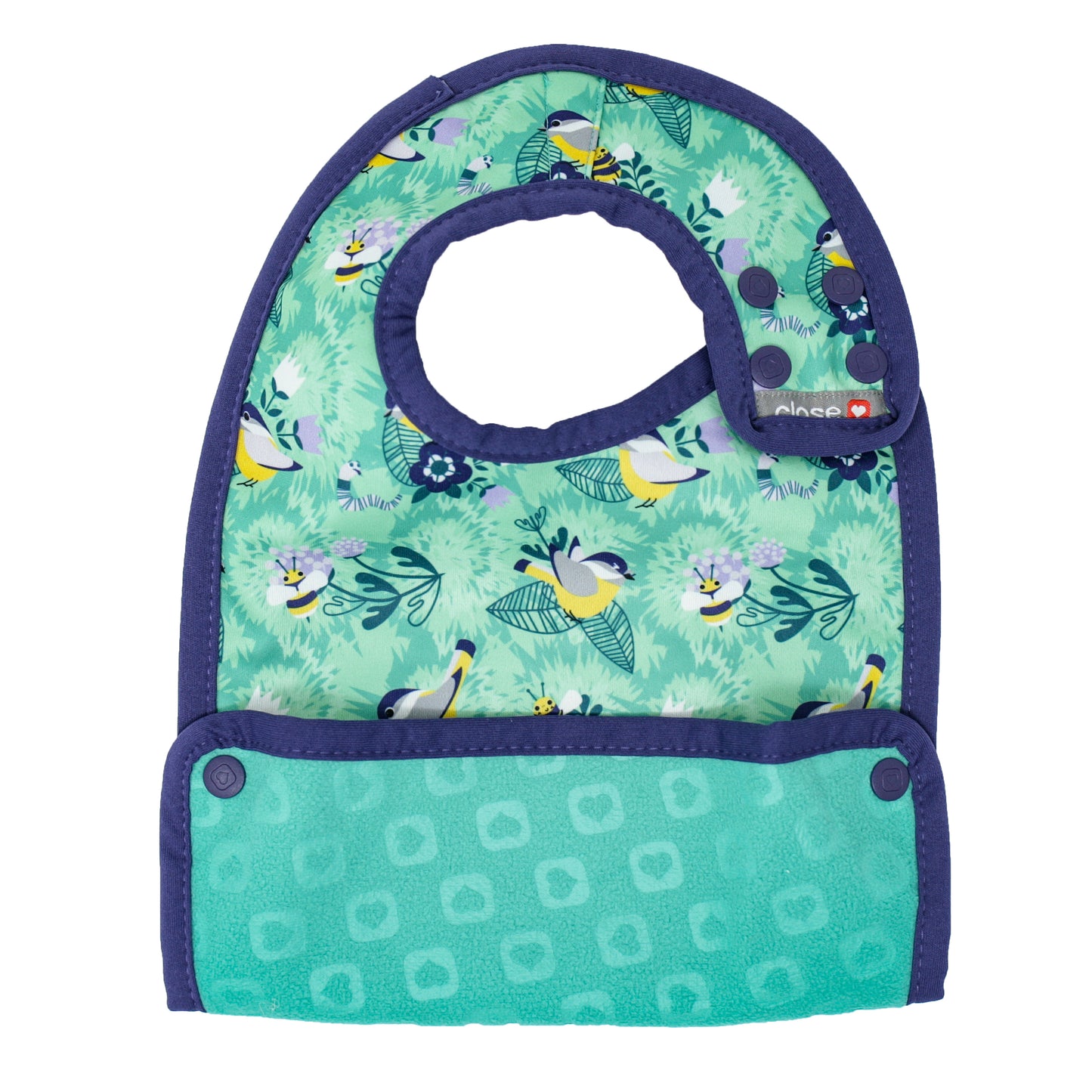 Green Blue Pop-in Stage 2 Bib Around The Garden Recycled Plastic