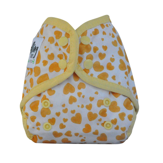 Seedling Baby Reusable Cloth Mini Comodo Nappy Wrap Yellow Hearts