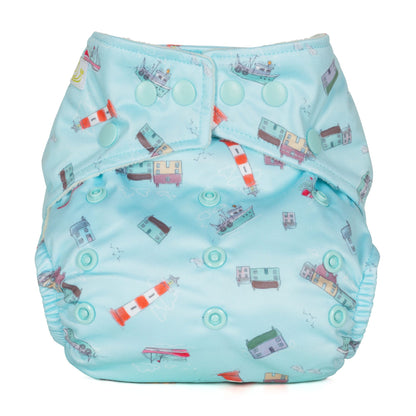 Blue One Size Harbour Seaside Lighthouse Reusable Cloth Nappy