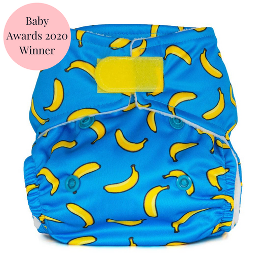 Blue Yellow Baba+Boo Newborn Go Bananas Reusable Cloth Nappy