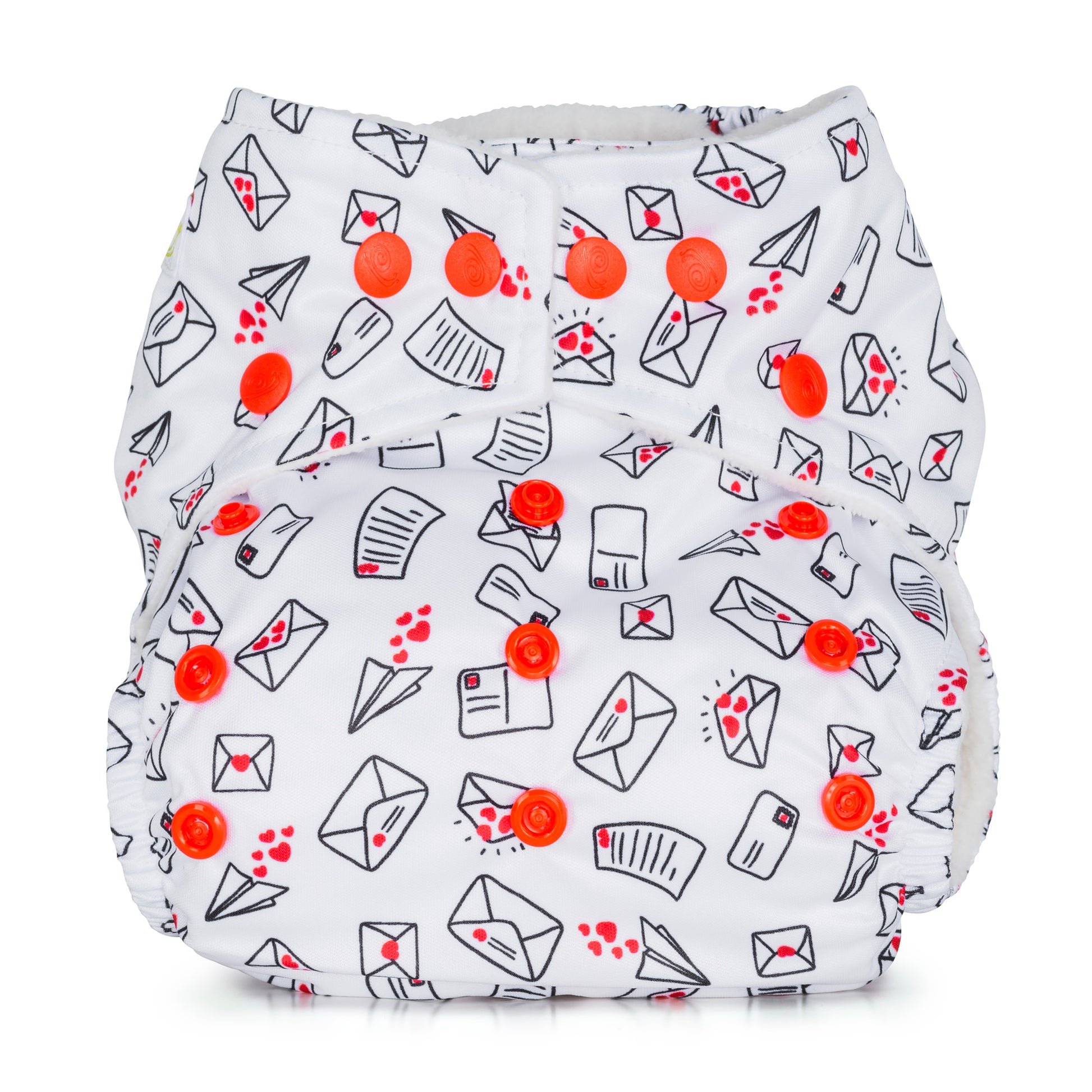 White Red Baba+Boo One Size Love Letters Post Reusable Cloth Nappy