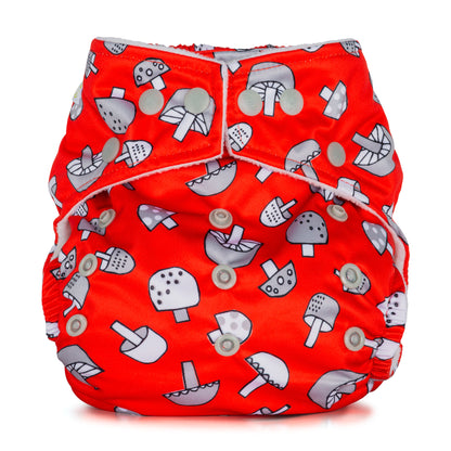 Red Grey Baba+Boo One Size Toadstools Mushrooms Reusable Cloth Nappy