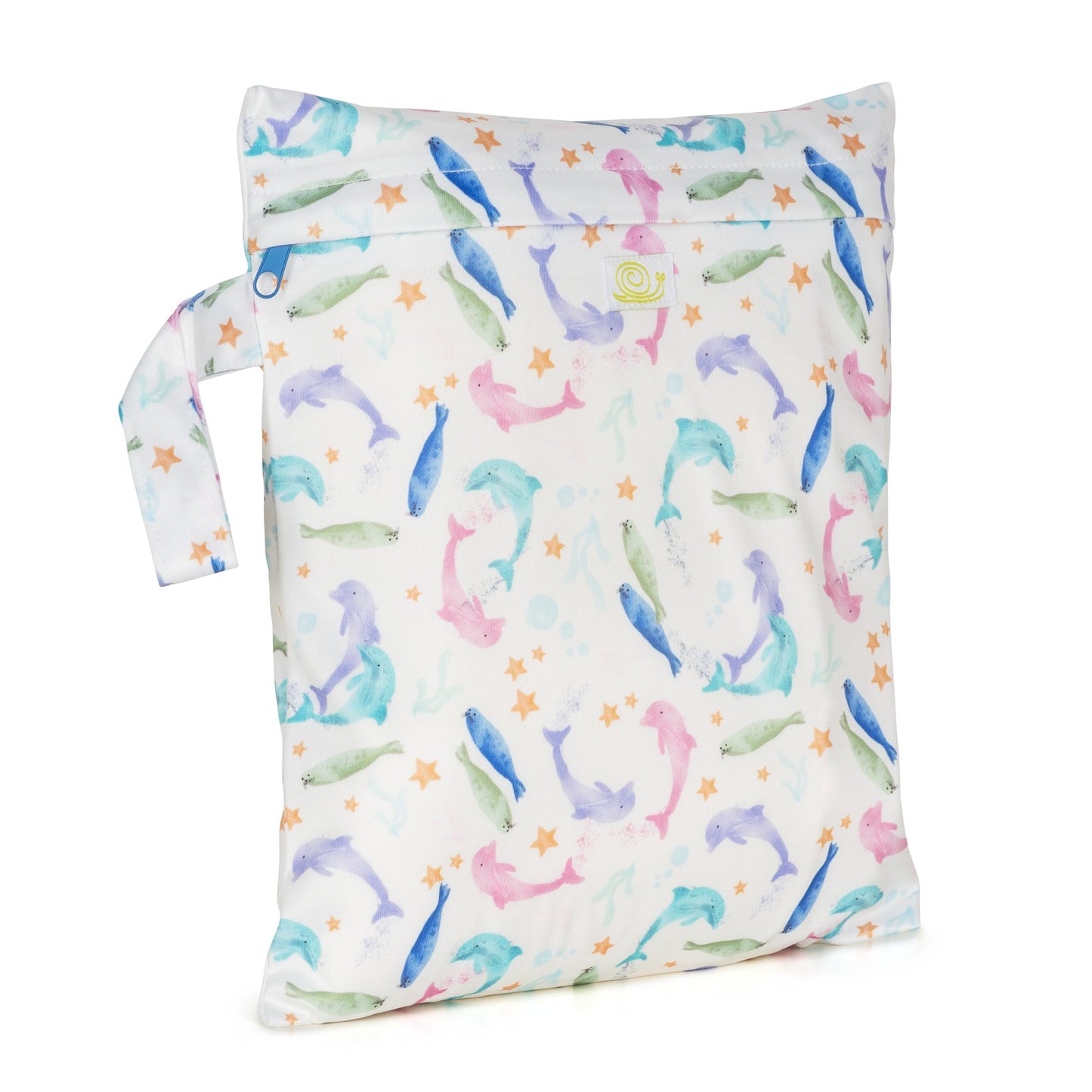 White Purple Blue Sea Life Dolphins Small Reusable Nappy Wet Bag