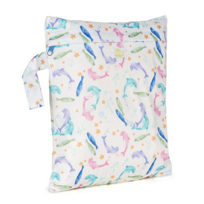 White Purple Blue Sea Life Dolphins Small Reusable Nappy Wet Bag
