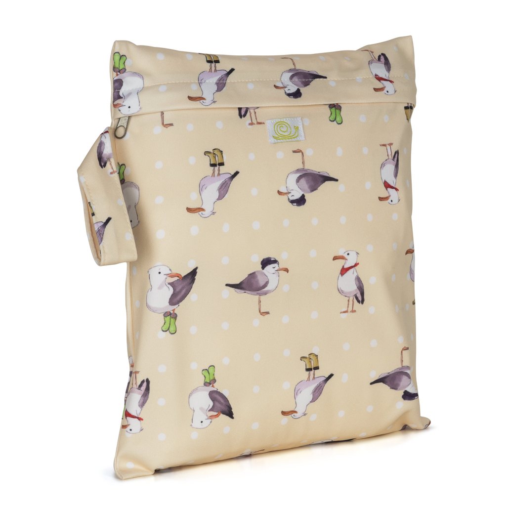 Cream Seagulls Birds Seaside Small Reusable Nappy Wet Bag