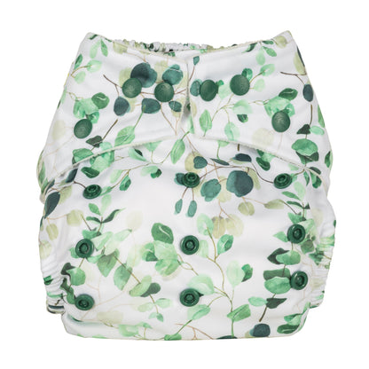 White Green One Size Eucalyptus Plants Leaves Reusable Cloth Nappy