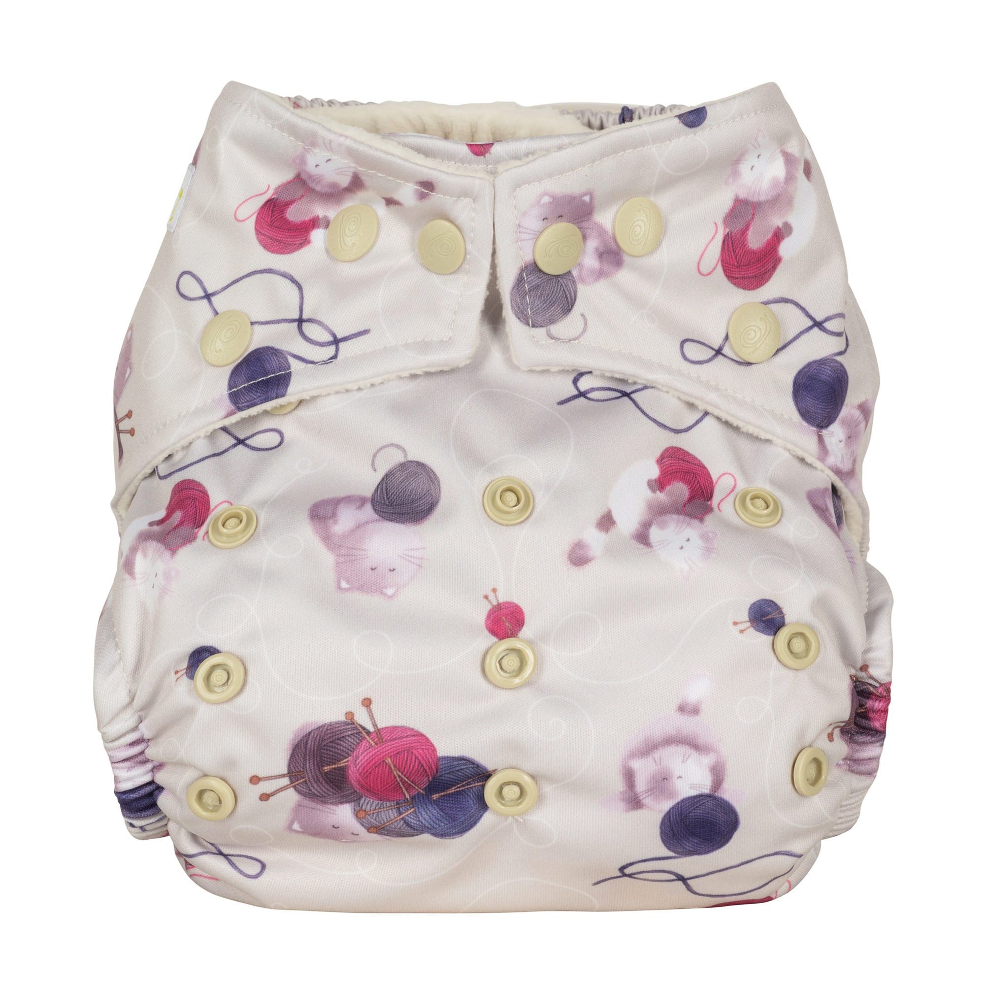 Purple Pink One Size Knitting Cat Kitten Reusable Cloth Nappy
