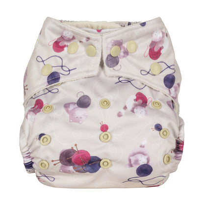 Purple Pink One Size Knitting Cat Kitten Reusable Cloth Nappy
