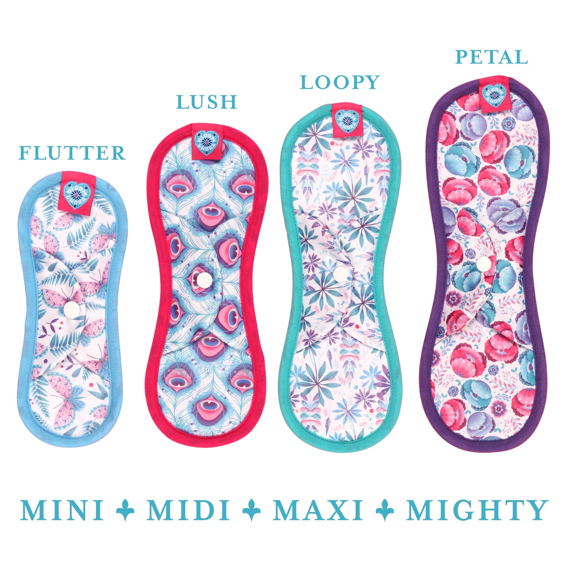 Bloom & Nora Reusable Cloth Sanitary Pad Size & Flow Chart