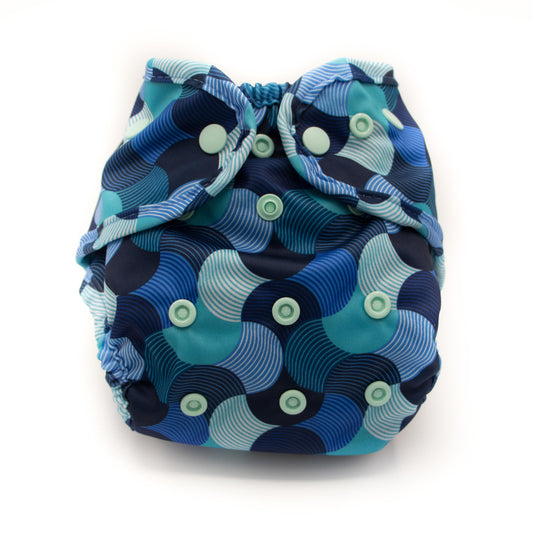 Blue One Size Groovy Swirly Reusable Cloth Nappy Wrap