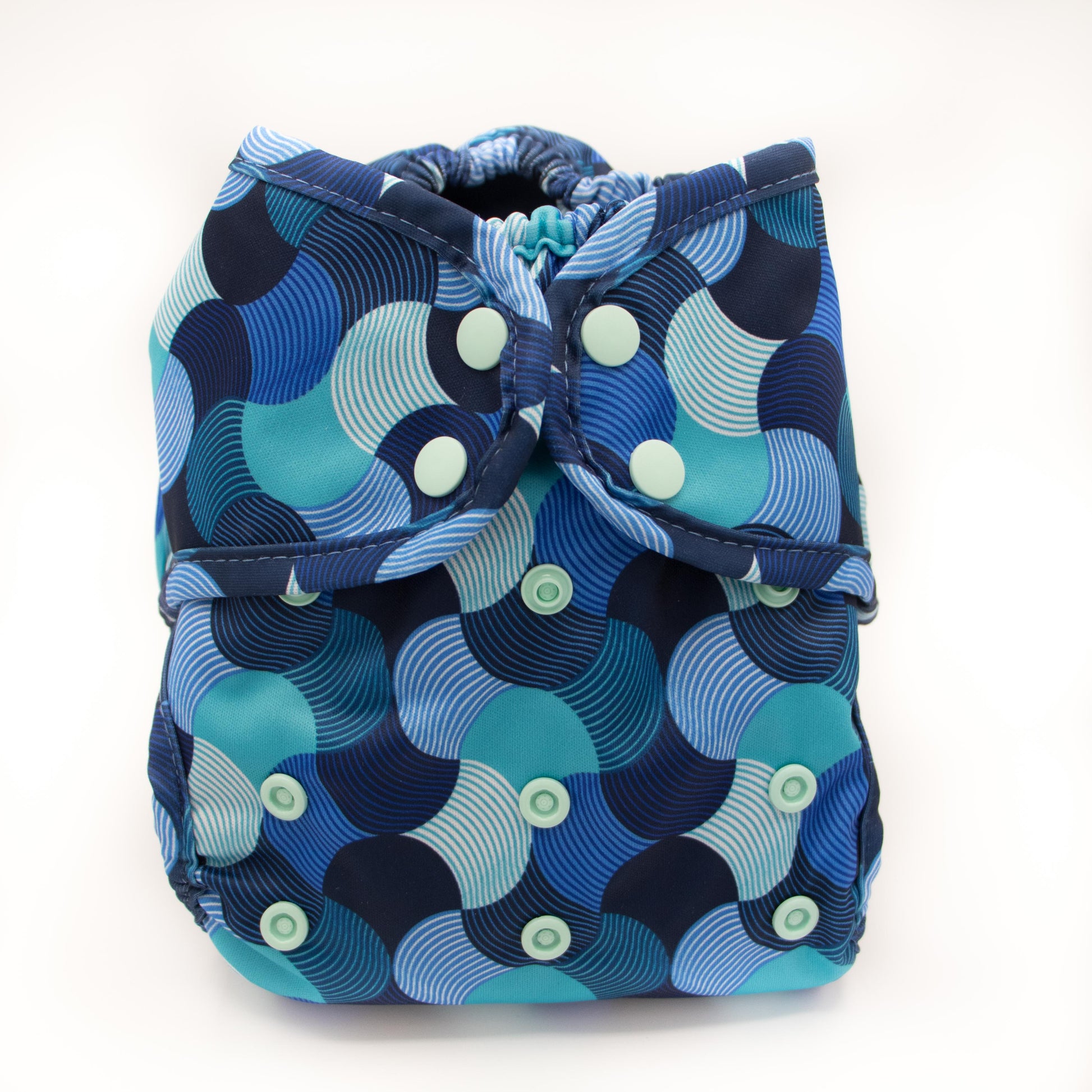 Blue Super Size Groovy Swirly Reusable Cloth Nappy Wrap