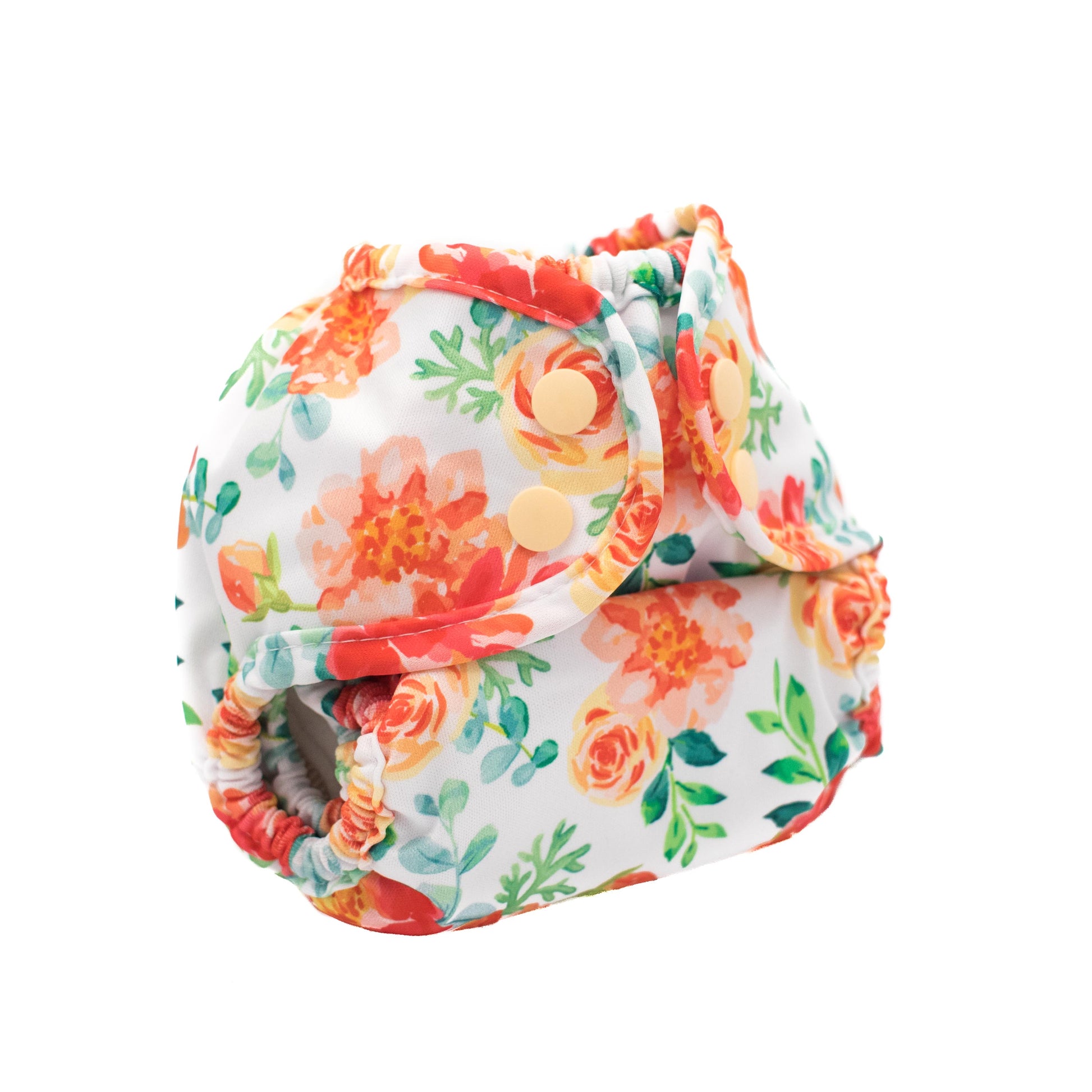 Orange White Floral Newborn Size Jane Reusable Cloth Nappy Wrap