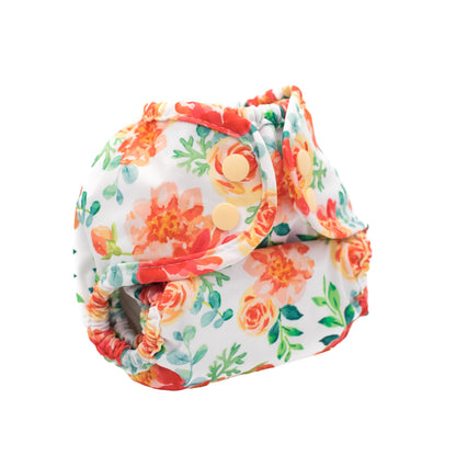 Orange White Floral Newborn Size Jane Reusable Cloth Nappy Wrap