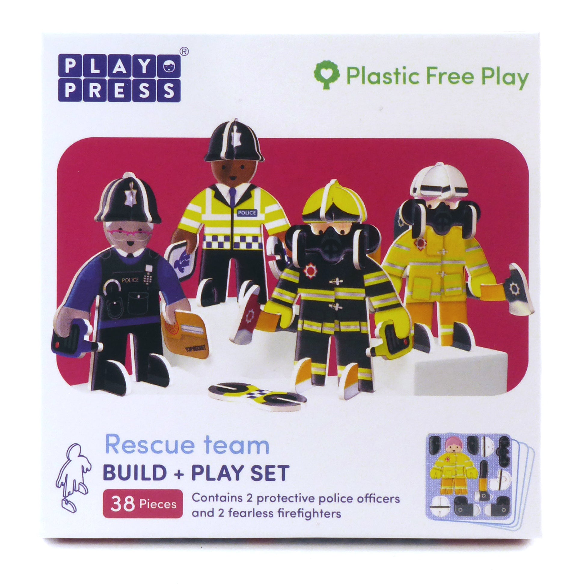 Playpress Eco Friendly Zero Waste Children's Police Officer Firefighter Rescue Team Playset Gift