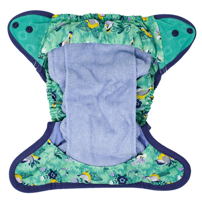 Inside Of Green Blue Pop-in One Size Around The Garden Reusable Cloth Nappy, With Popper Fastening