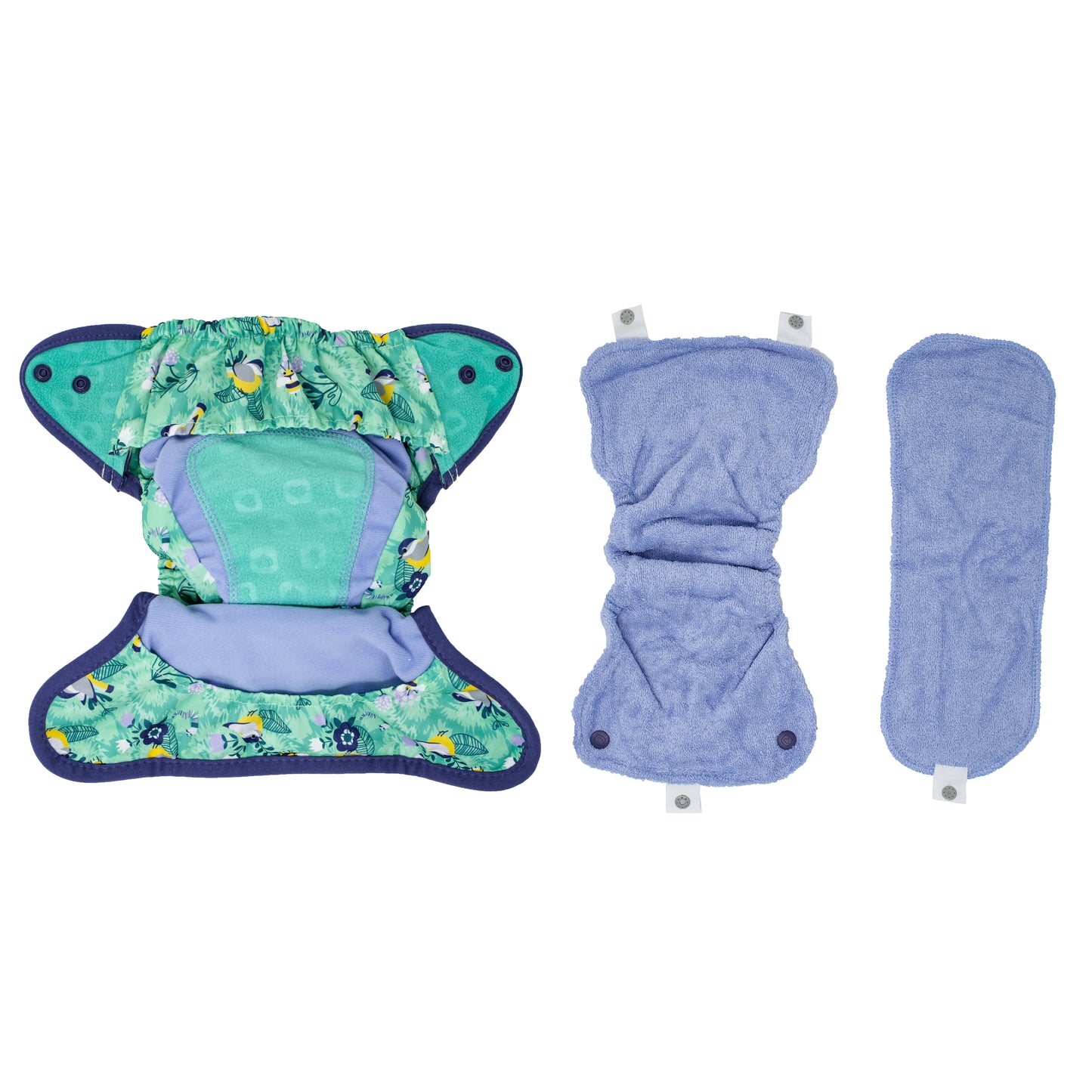 Parts Of Green Blue Pop-in One Size Around The Garden Reusable Cloth Nappy, With Popper Fastening