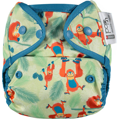 Green Blue Pop-in One Size Orangutan Reusable Cloth Nappy, With Popper Fastening