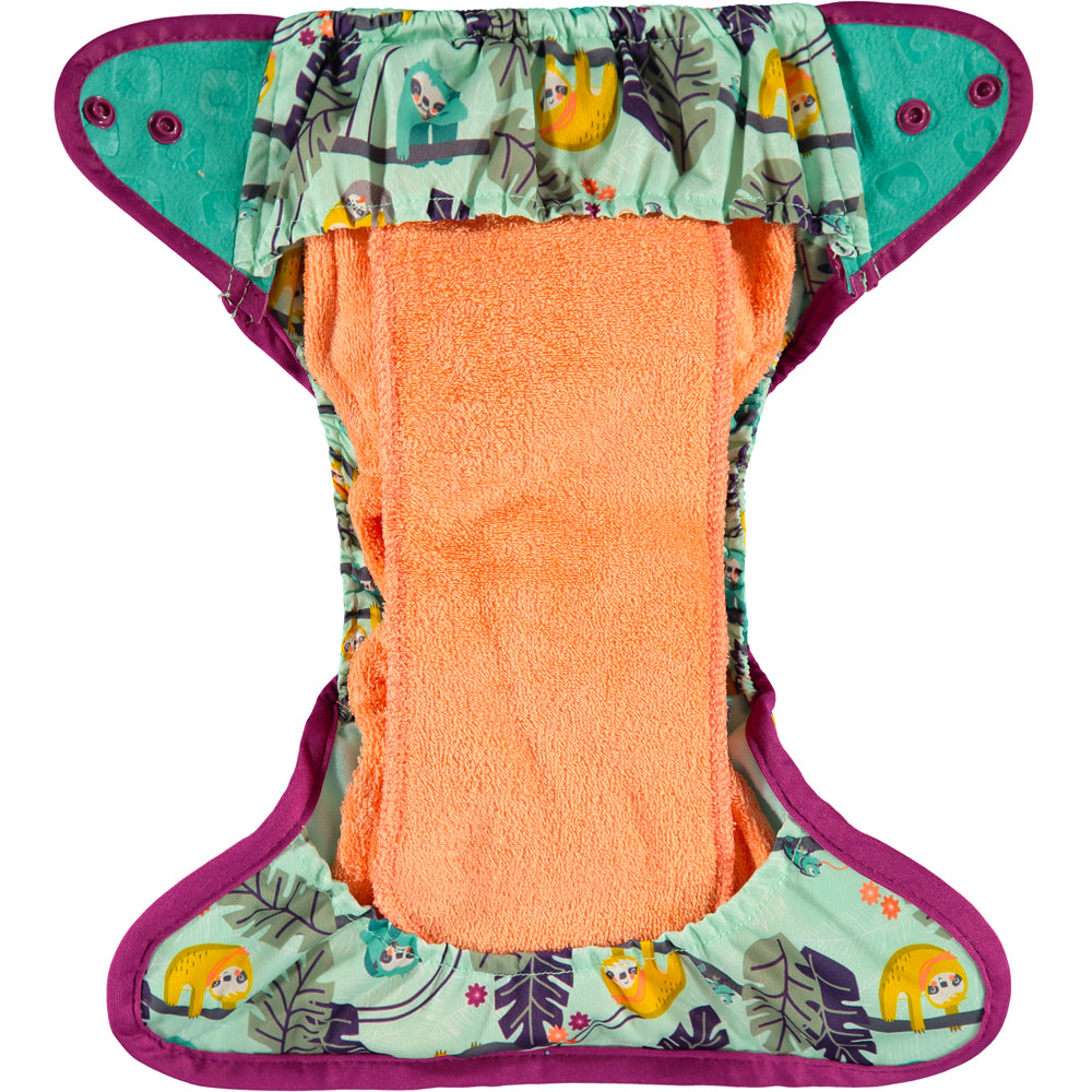 Inside Of Sage Purple Pop-in One Size Sloth Reusable Cloth Nappy, With Popper Fastening