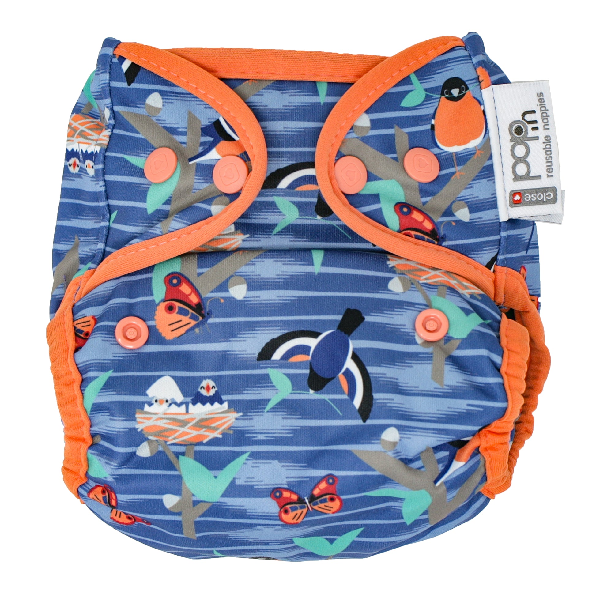 Blue Orange Pop-in One Size Twilight Garden Reusable Cloth Nappy, With Popper Fastening