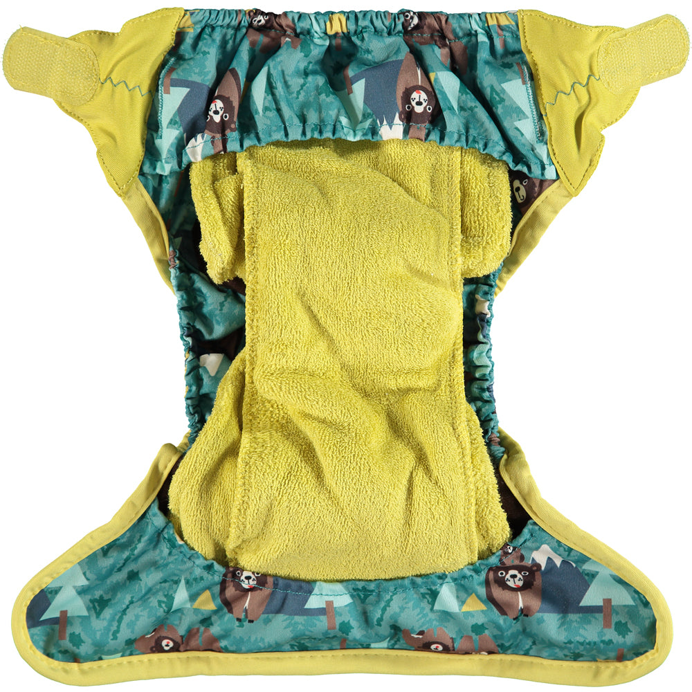 Inside Of Green Pop-in One Size Bear Reusable Cloth Nappy, With Velcro Fastening