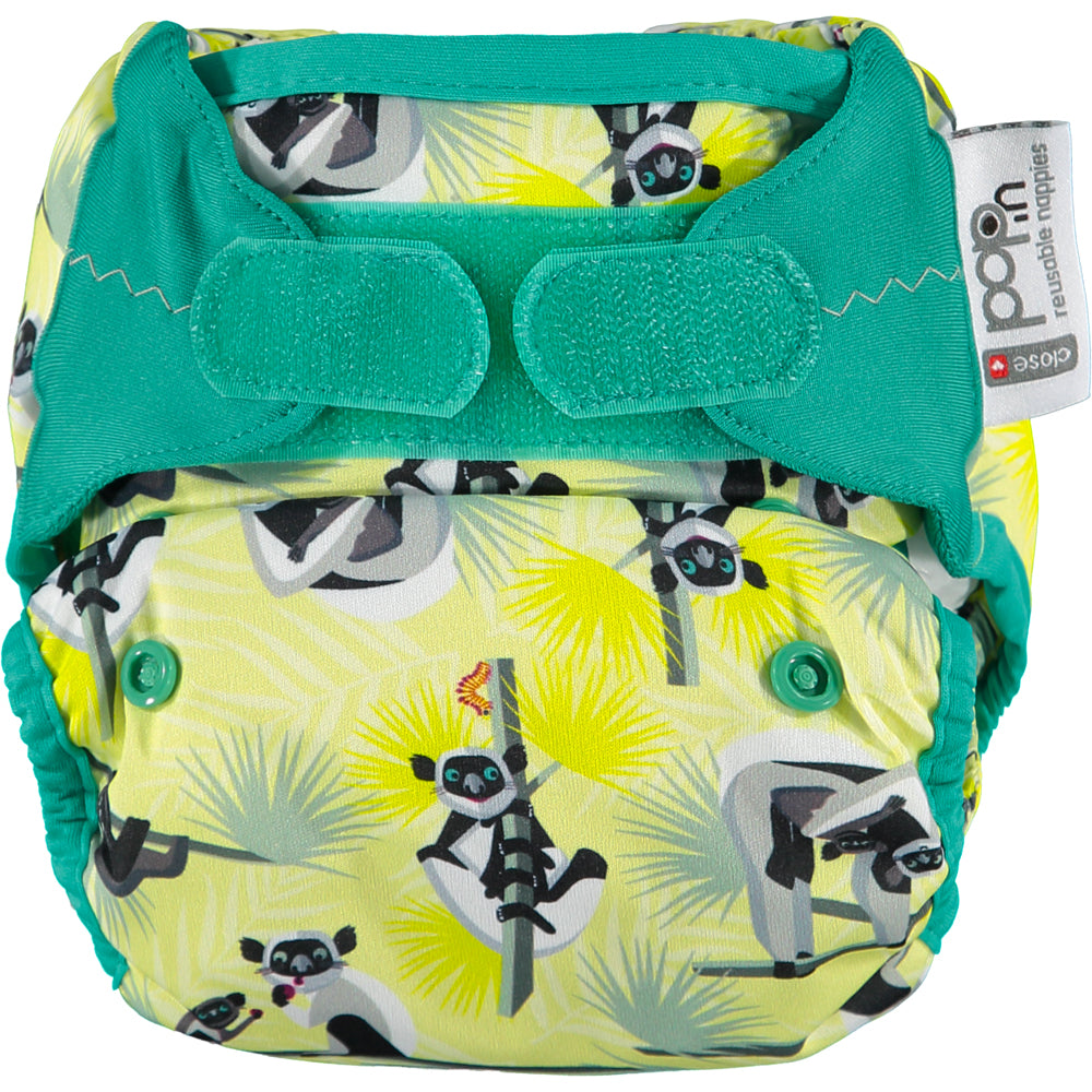 Yellow Green Pop-in One Size Lemur Reusable Cloth Nappy, With Velcro Fastening