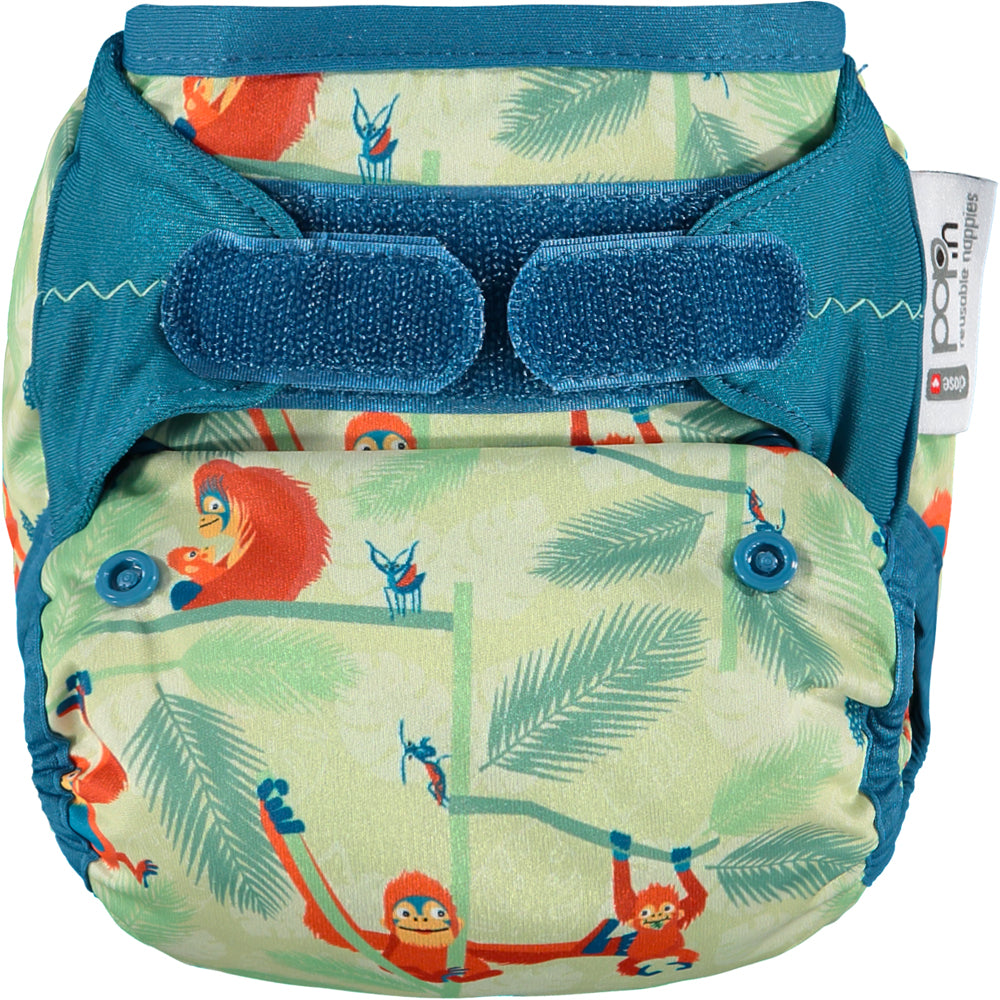 Green Blue Pop-in One Size Orangutan Reusable Cloth Nappy, With Velcro Fastening