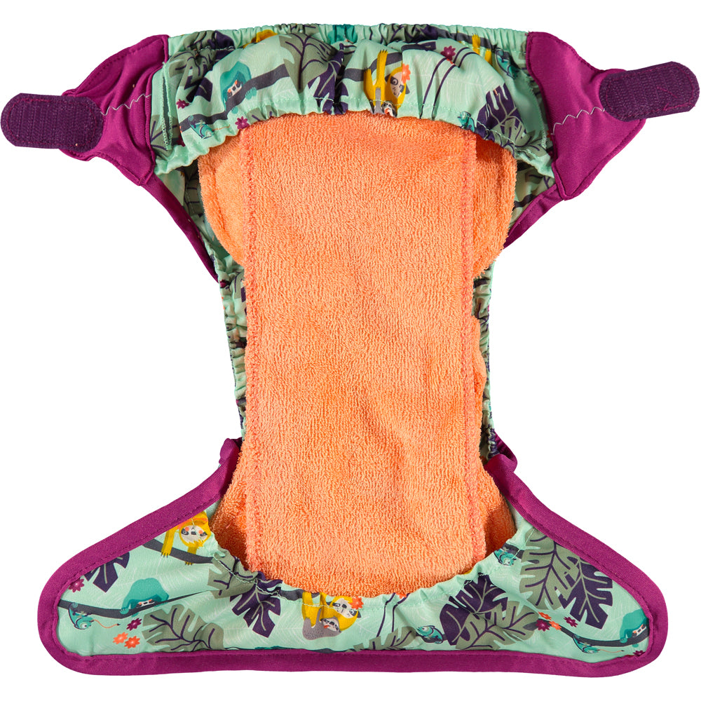 Inside Of Sage Purple Pop-in One Size Sloth Reusable Cloth Nappy, With Velcro Fastening