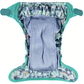 Inside Of Green Pop-in One Size Snow Leopard Reusable Cloth Nappy With Velcro Fastening