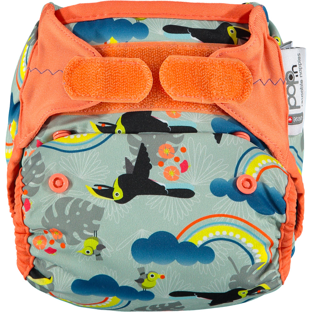 Sage Orange Pop-in One Size Rainbow Toucan Reusable Cloth Nappy, With Velcro Fastening