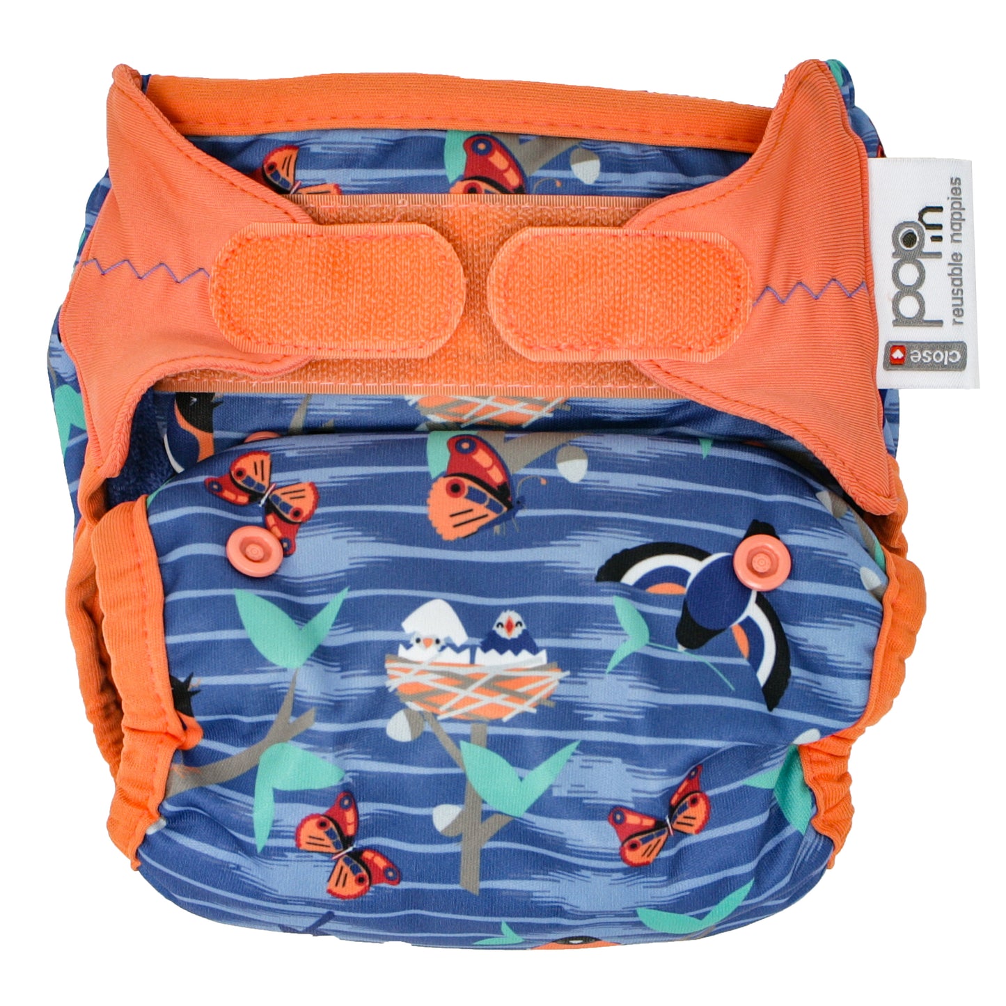 Blue Orange Pop-in One Size Twilight Garden Reusable Cloth Nappy, With Velcro Fastening