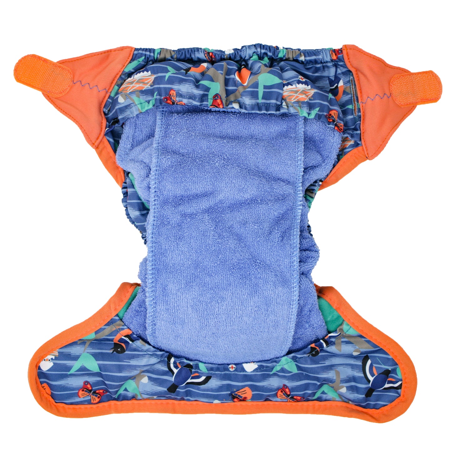 Inside Of Blue Orange Pop-in One Size Twilight Garden Reusable Cloth Nappy, With Velcro Fastening