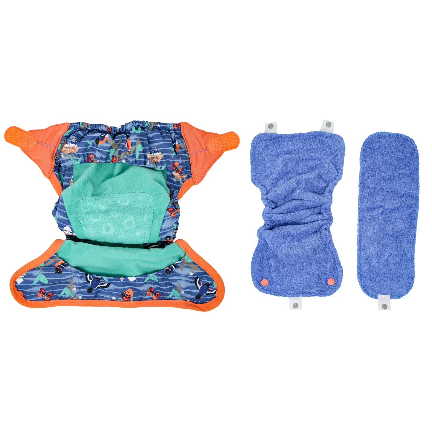 Parts Of Blue Orange Pop-in One Size Twilight Garden Reusable Cloth Nappy, With Velcro Fastening