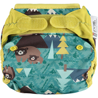 Green Pop-in One Size Bear Reusable Cloth Nappy Wrap, With Velcro Fastening