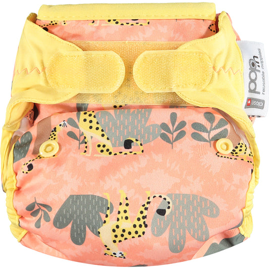 Peach Yellow Pop-in One Size Cheetah Reusable Cloth Nappy Wrap, With Velcro Fastening