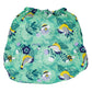Back Of Green Blue Pop-in One Size Around The Garden Reusable Cloth Nappy Wrap, With Velcro Fastening