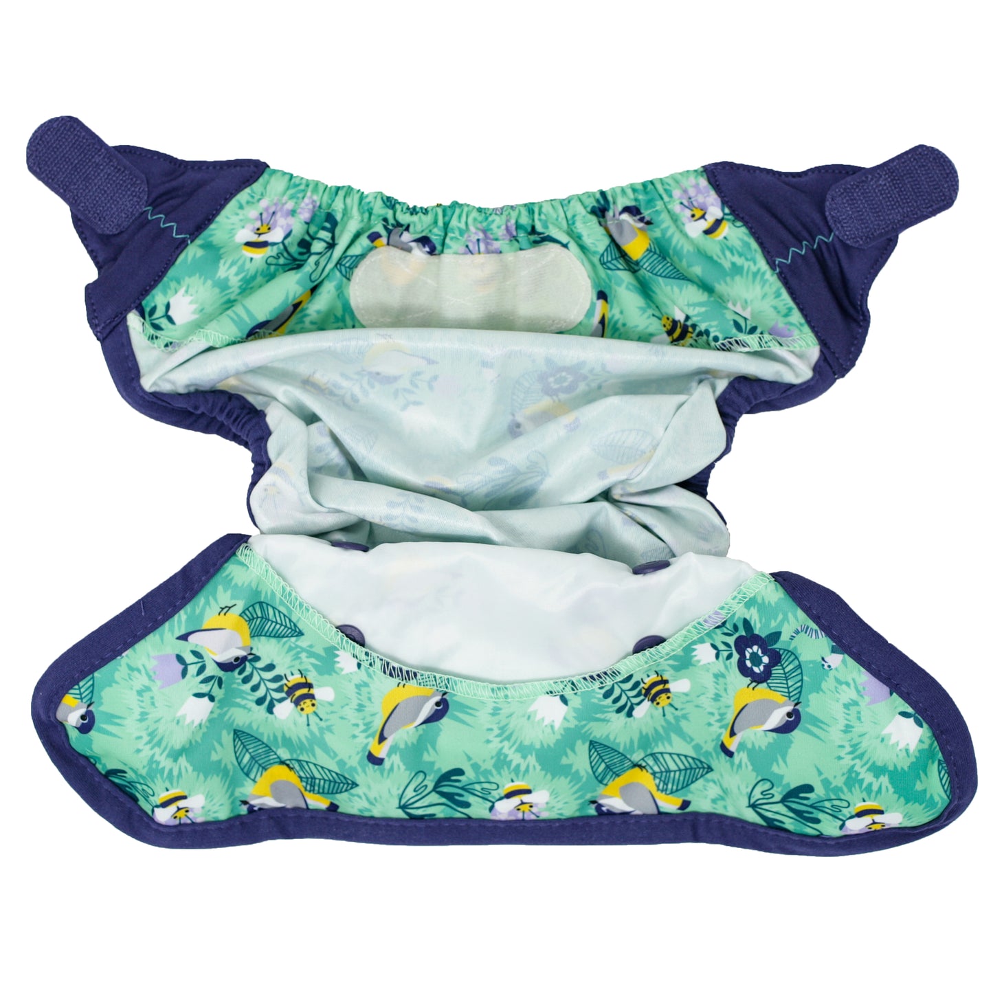Inside Of Green Blue Pop-in One Size Around The Garden Reusable Cloth Nappy Wrap, With Velcro Fastening