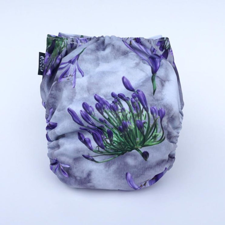 Grey Purple One Size Agapanthus Flower Reusable Cloth Nappy