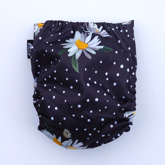 Black White One Size Ganseblumchen Daisy Flower Reusable Cloth Nappy