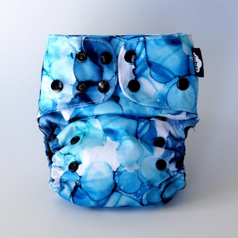 White Blue One Size Wasser Water Bubbles Reusable Cloth Nappy